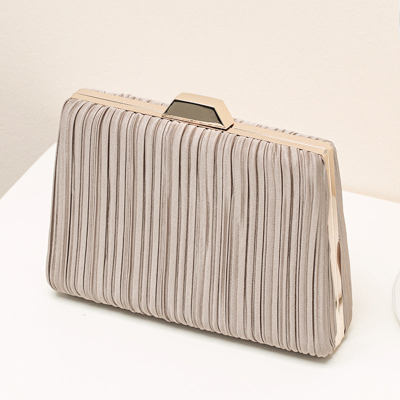 Pleated Hard Case Evening Clutch with Chain Strap