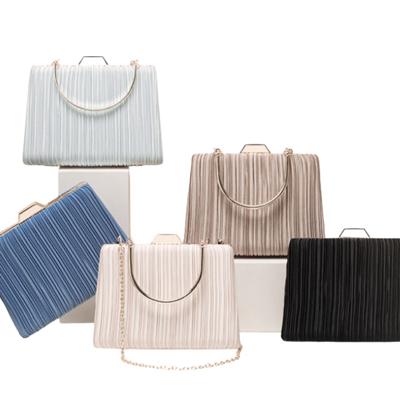 Pleated Hard Case Evening Clutch with Chain Strap
