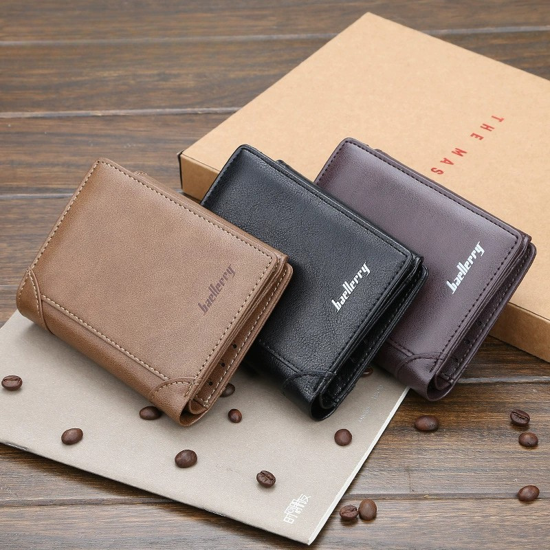 Men’s Tri Fold Leather Wallet with Zipper And Card Slots