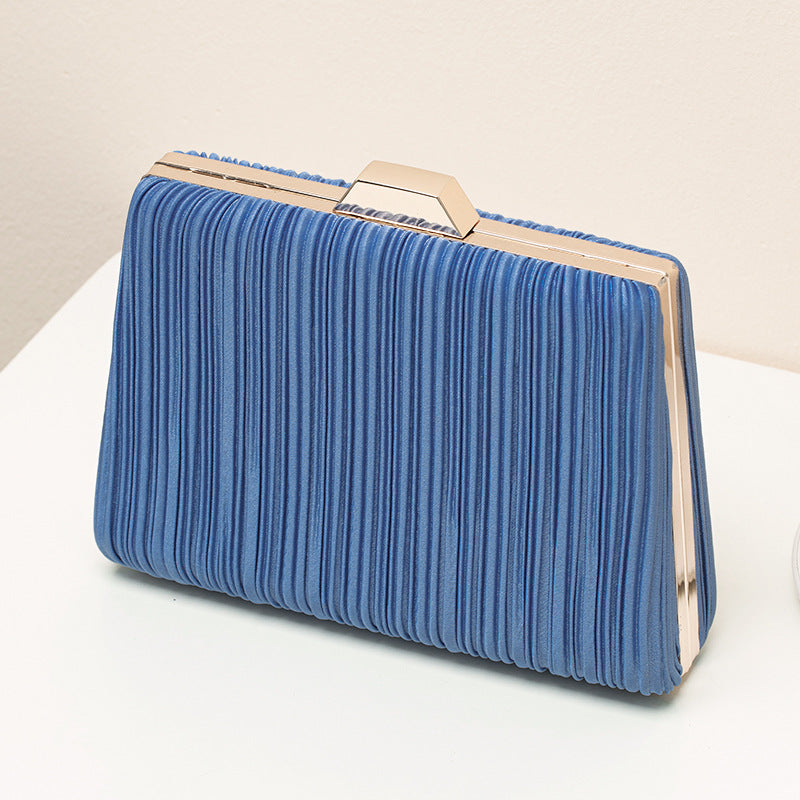 Pleated Hard Case Evening Clutch with Chain Strap