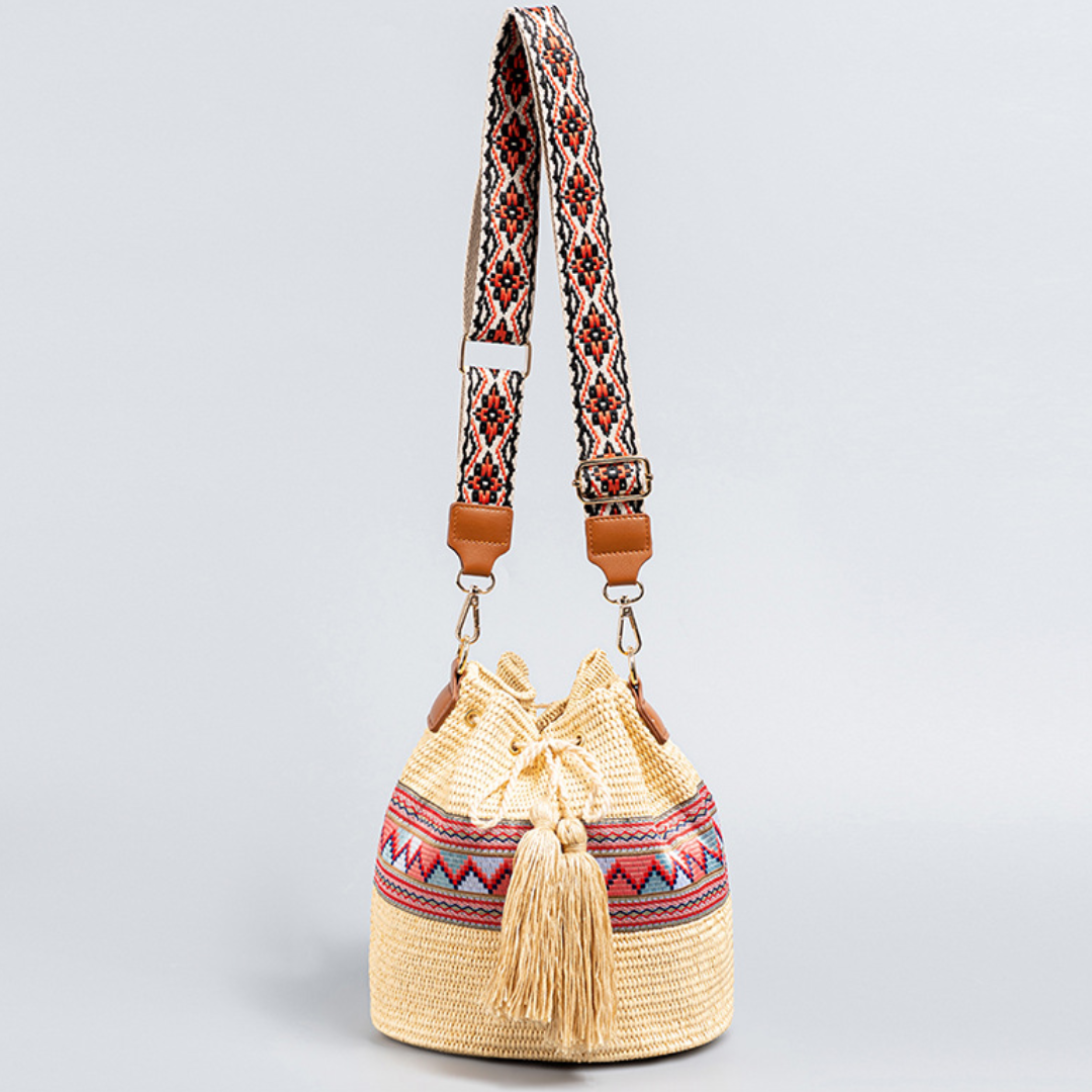 Coastal Charm Straw Bucket Bag