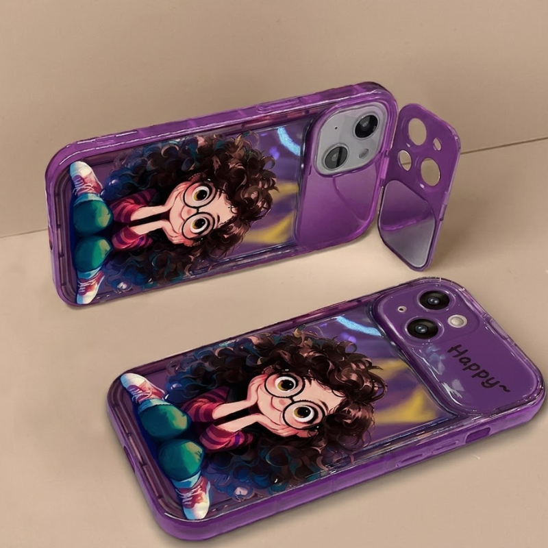 Frizzy Glasses Girl Pendant Flip Mirror Phone Case