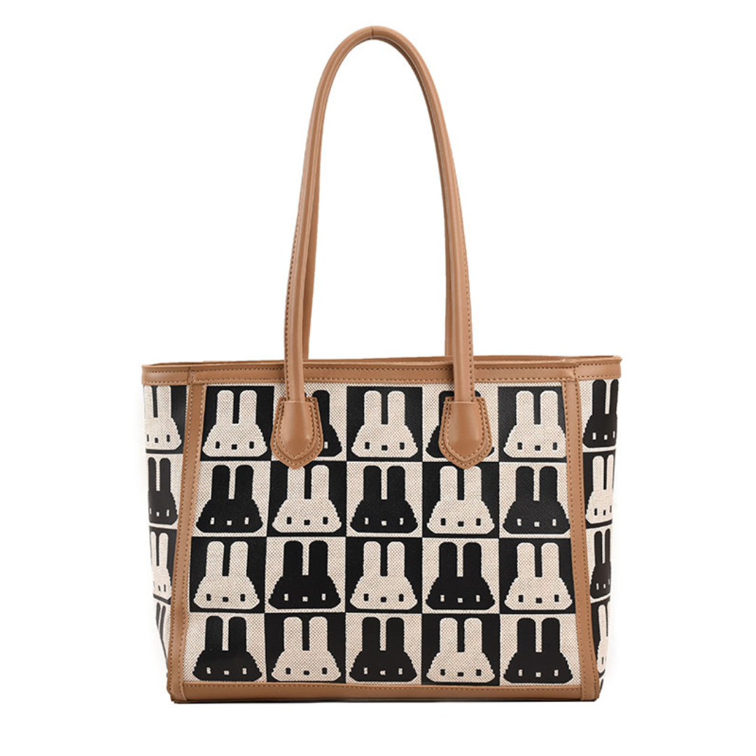 Chic Rabbit Print Contrast Tote Bag