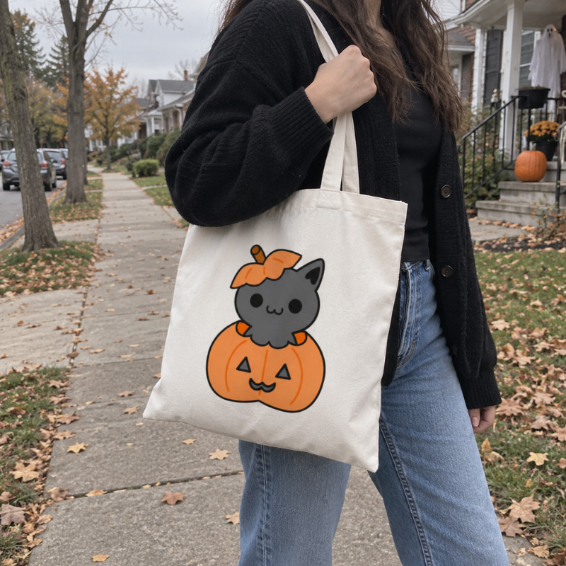Pumpkin Cat Women’s Halloween Tote Bag