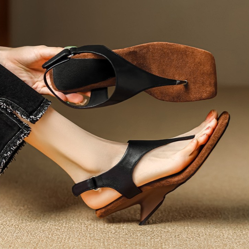 Sculpted T-Strap Heeled Sandals