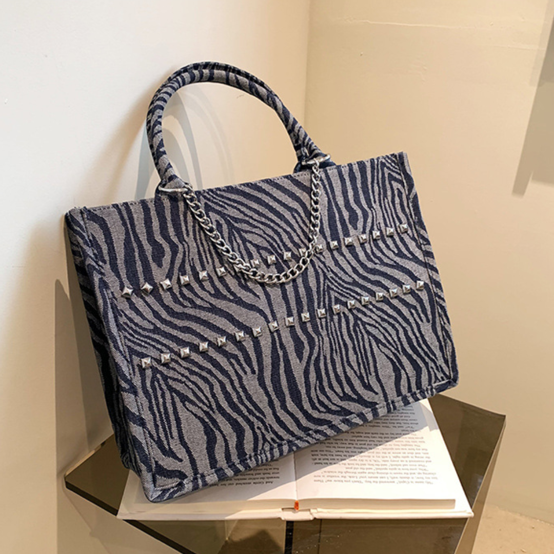 Denim Zebra Print Tote Bag