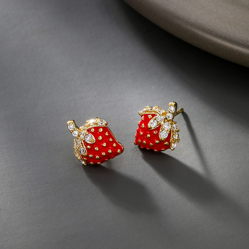 Exquisite Strawberry Design Gold Earrings