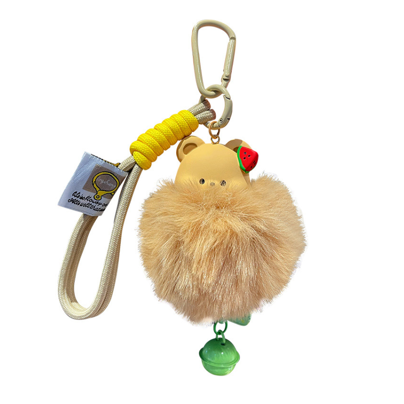 Fluffy bear and bunny pom pom plush bag charm

