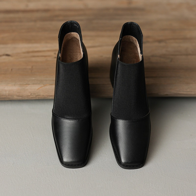 Square-Toe Chunky Heel Ankle Boots