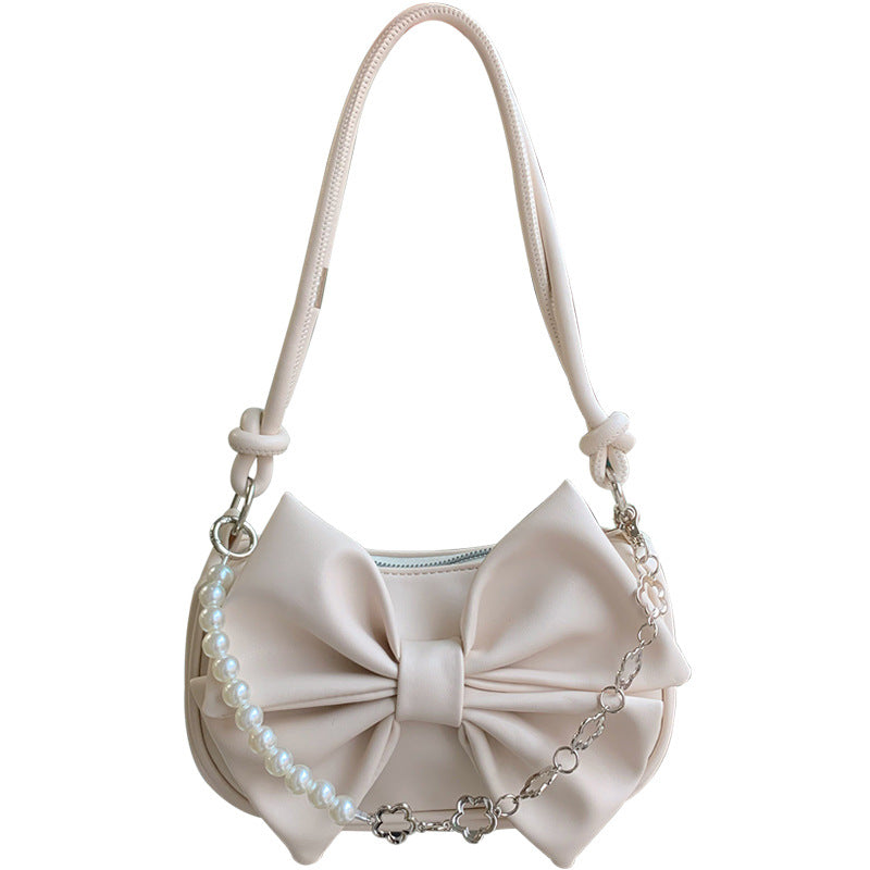 Hot Girl  Textured Mini Bow Underarm Shoulder Bag